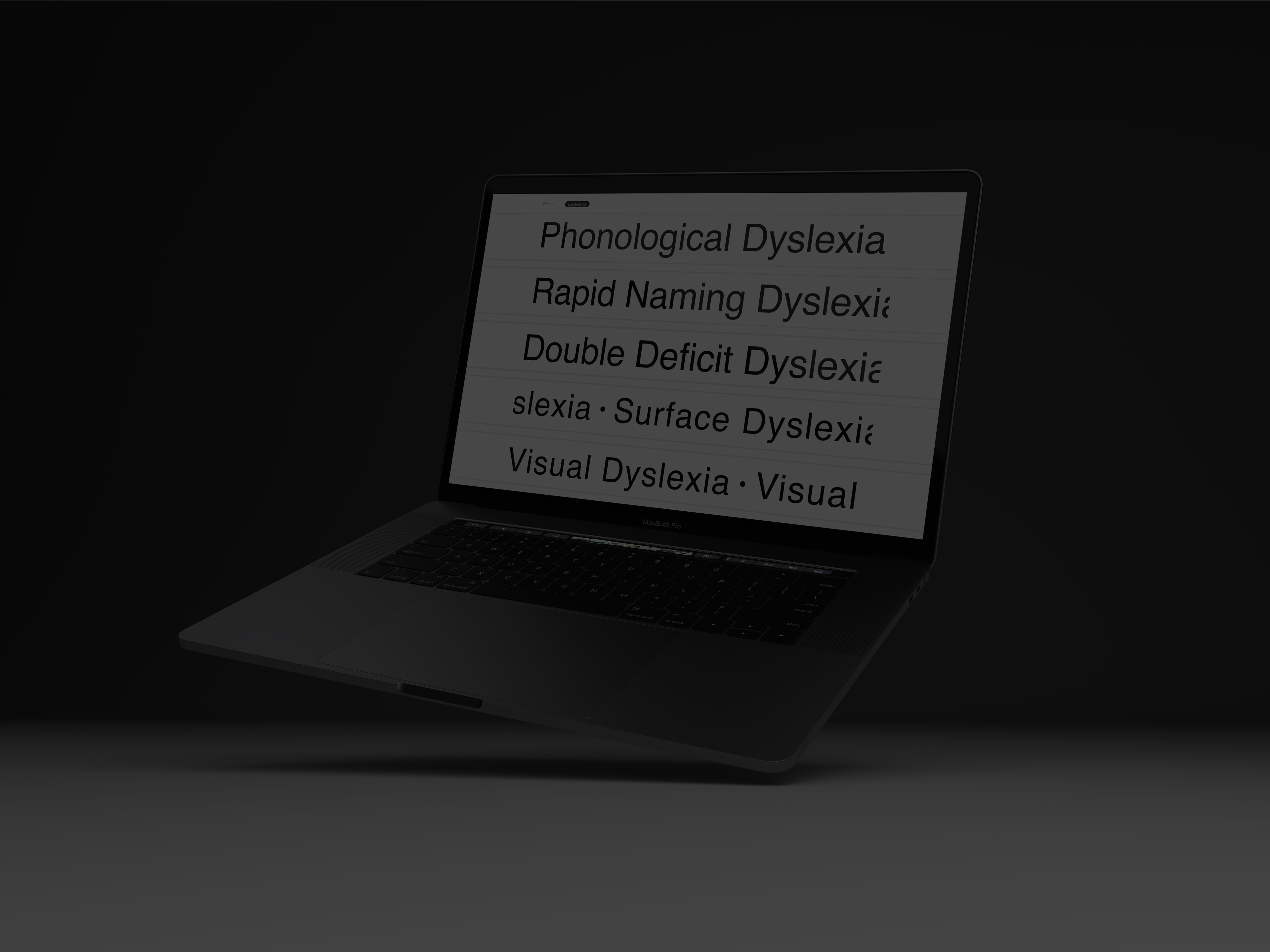 Laptop with screen displaying the different forms of dyslexia