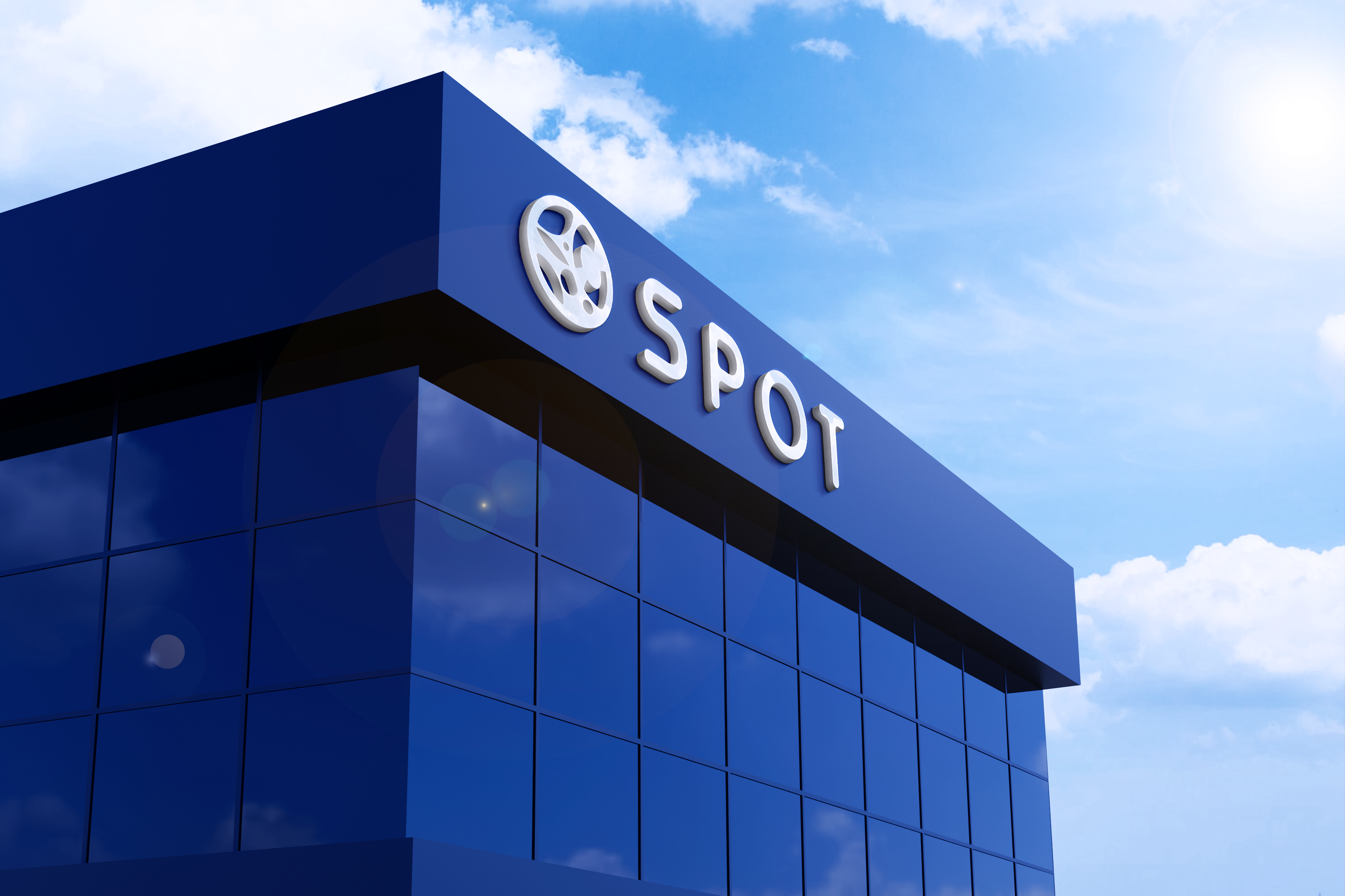 Building with spot logo